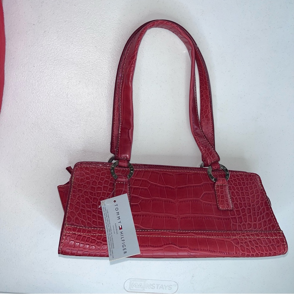 Tommy Hilfiger Red Snake/Crocodile-Skin-Style Shoulder Strap Leather Bag NWT